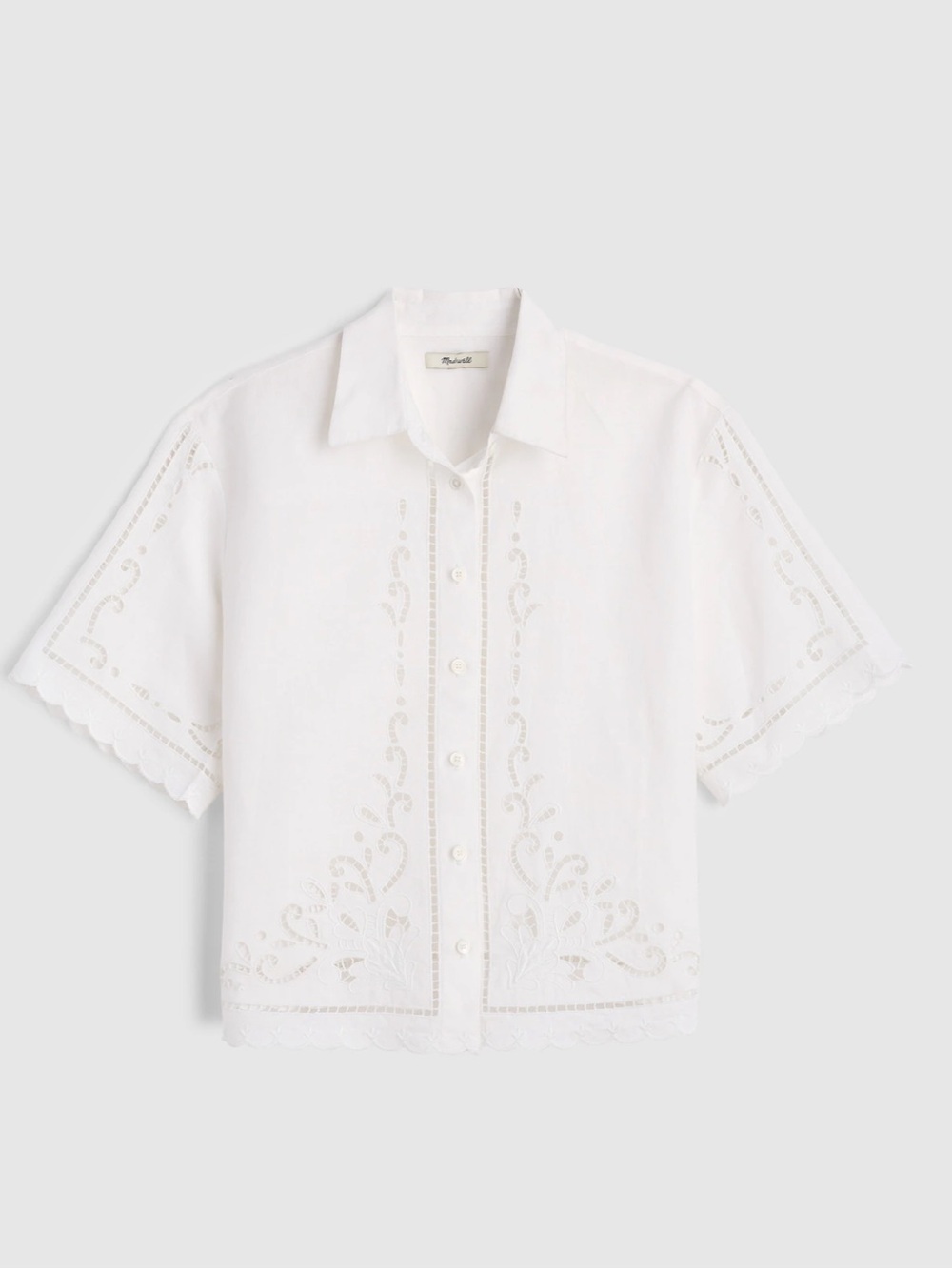 Madewell White Eyelet Boxy Crop Button-Front Shirt Size Small NWT OA388 - Picture 5 of 16